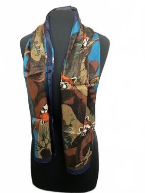 Vintage Silk Scarf Woodlands Red Panda Print